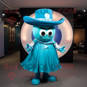 Cyan Horseshoe mascot costume character dressed with a Circle Skirt and Hats