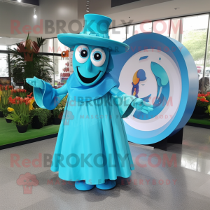 Cyan Horseshoe mascot costume character dressed with a Circle Skirt and Hats