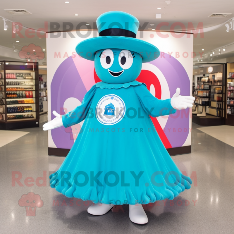 Cyan Horseshoe mascot costume character dressed with a Circle Skirt and Hats