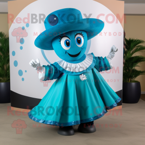 Cyan Horseshoe mascot costume character dressed with a Circle Skirt and Hats