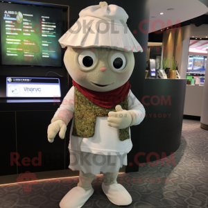 White Oyster mascot costume character dressed with a Cardigan and Beanies