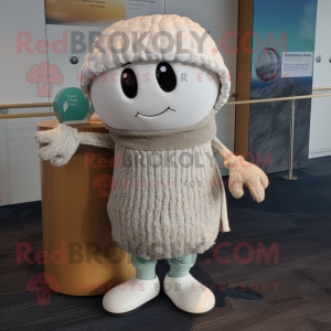 White Oyster mascot costume character dressed with a Cardigan and Beanies