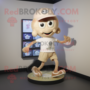 Beige Octopus mascot costume character dressed with a Running Shorts and Hat pins