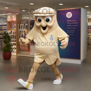 Beige Octopus mascot costume character dressed with a Running Shorts and Hat pins
