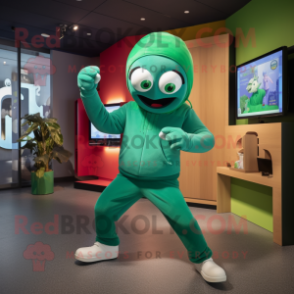 Green Contortionist mascot costume character dressed with a Trousers and Beanies