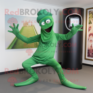 Green Contortionist mascot costume character dressed with a Trousers and Beanies