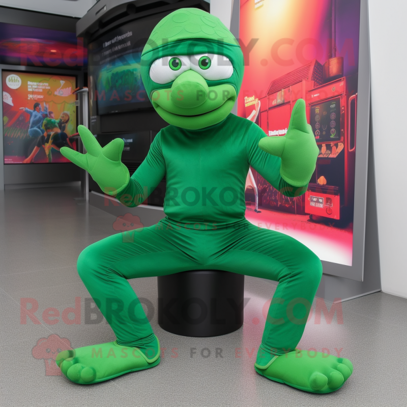 Green Contortionist mascot costume character dressed with a Trousers and Beanies Green Contortionist mascot costume character dressed with a Trousers and Beanies