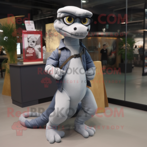 Gray Hydra mascot costume character dressed with a Flare Jeans and Eyeglasses