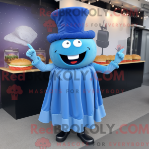 Blå hamburger maskot...