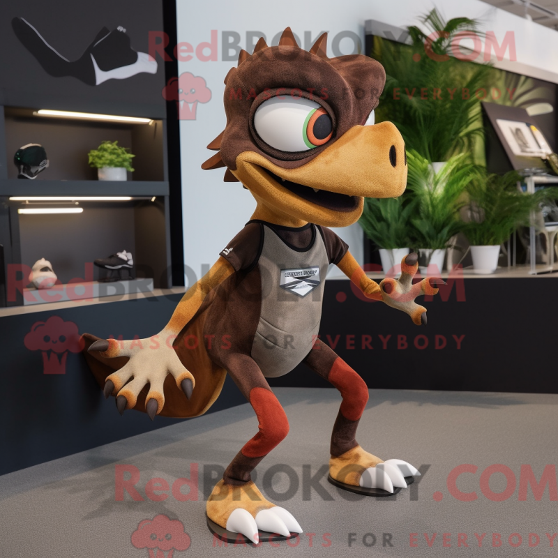 Fantasia de mascote de Dimorphodon marrom com short de corrida e luvas - Mascotes Dimorphodon - REBROKO_348947 - RedBrokoly.com
