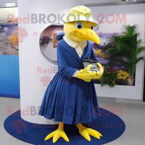 Navy Canary mascot costume character dressed with a Maxi Skirt and Scarves