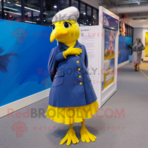 Navy Canary mascot costume character dressed with a Maxi Skirt and Scarves