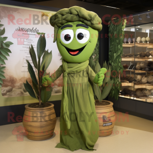 Olive Graveyard mascot costume character dressed with a Sheath Dress and Hairpins