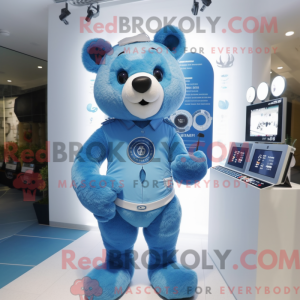 Blauwe beer-mascottekostuum...