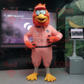 Peach Chicken mascot costume character dressed with a Rash Guard and Digital watches