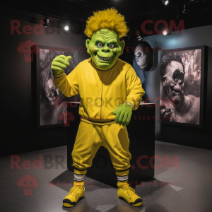 Lemon Yellow Frankenstein'S Monster mascot costume character dressed with a Joggers and Earrings