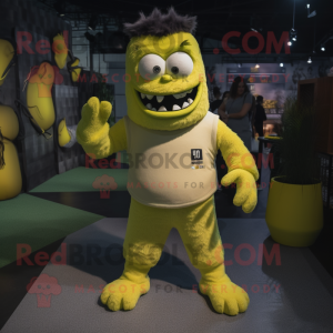 Lemon Yellow Frankenstein'S Monster mascot costume character dressed with a Joggers and Earrings