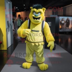 Lemon Yellow Frankenstein'S Monster mascot costume character dressed with a Joggers and Earrings