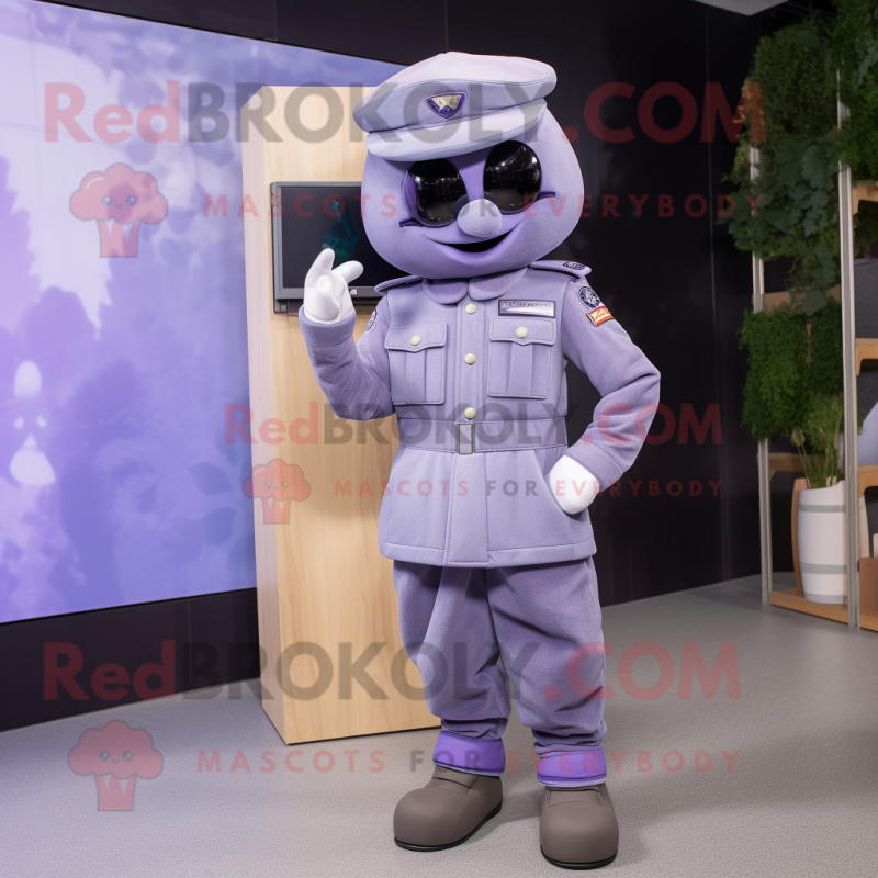 Lavender Air Force Soldier mascot costume character dressed with a Chinos and Smartwatches