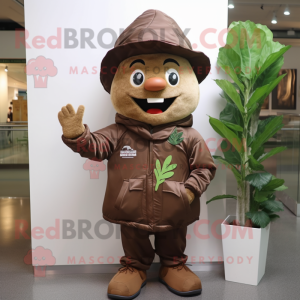 Brown Spinach mascot costume character dressed with a Windbreaker and Hats