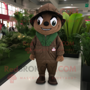 Brown Spinach mascot costume character dressed with a Windbreaker and Hats