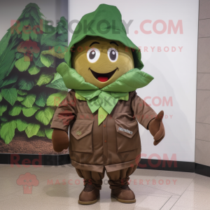 Brown Spinach mascot costume character dressed with a Windbreaker and Hats