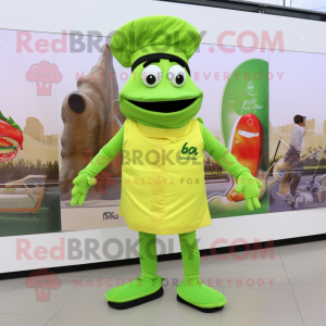 Lime Green Paella mascot costume character dressed with a Long Sleeve Tee and Hats