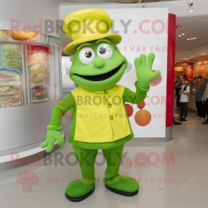 Lime Green Paella mascot costume character dressed with a Long Sleeve Tee and Hats