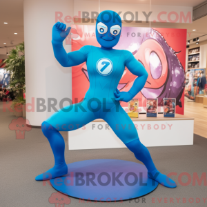 Blue Superhero mascot...