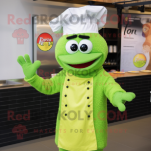 Lime Green Paella mascot costume character dressed with a Long Sleeve Tee and Hats