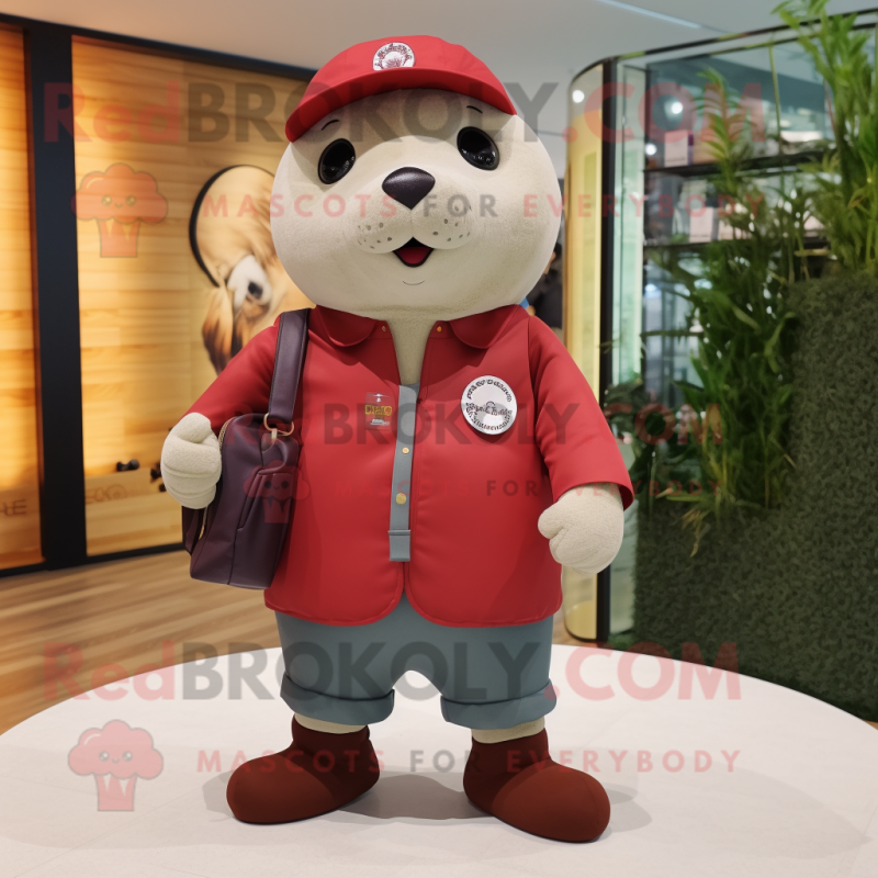 Maroon Seal mascot costume character dressed with a Chinos and Shoe clips