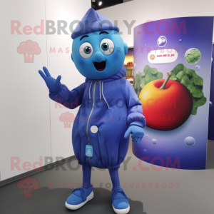 Blue Plum mascot costume character dressed with a Long Sleeve Tee and Shoe laces