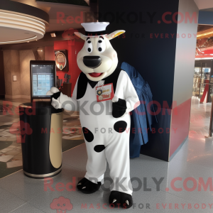Hvid Holstein Cow maskot...