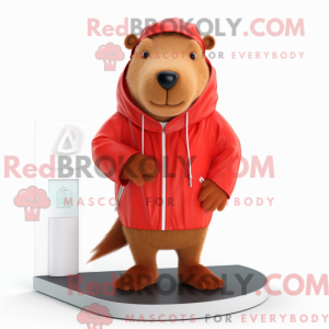 Rød Capybara maskot kostume...