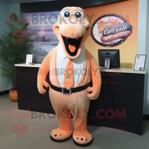 Peach Titanoboa mascot costume character dressed with a Dress Shirt and Tie pins
