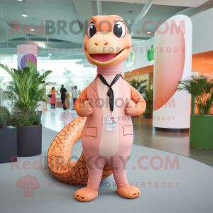 Peach Titanoboa mascot costume character dressed with a Dress Shirt and Tie pins