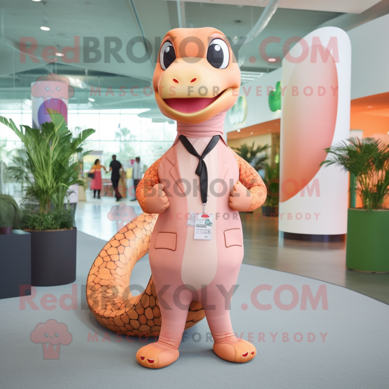Peach Titanoboa mascot costume character dressed with a Dress Shirt and Tie pins Peach Titanoboa mascot costume character dressed with a Dress Shirt and Tie pins