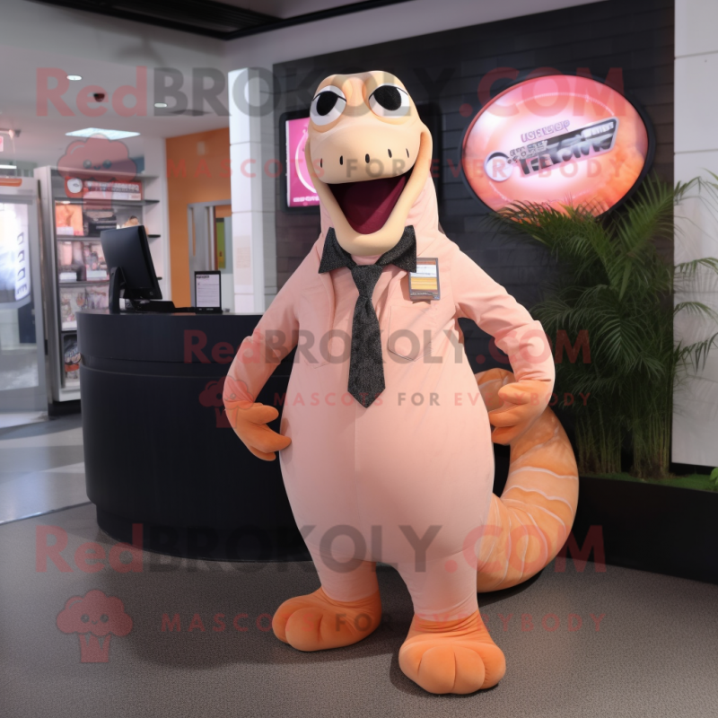 Peach Titanoboa mascot costume character dressed with a Dress Shirt and Tie pins