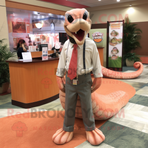 Peach Titanoboa mascot costume character dressed with a Dress Shirt and Tie pins