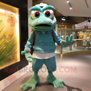 Teal Frog mascot costume character dressed with a Shorts and Cummerbunds