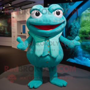 Teal Frog mascot costume character dressed with a Shorts and Cummerbunds