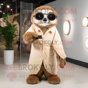 Tan Giant Sloth mascot costume character dressed with a Wrap Dress and Eyeglasses