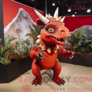 Rød Triceratops maskot...