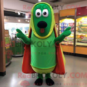 Green Hot Dog mascot...