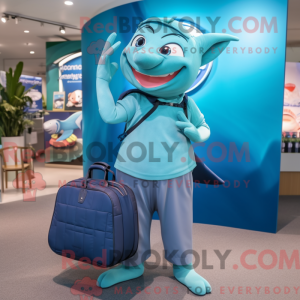 Cyan Tuna maskot drakt...