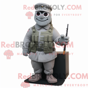 Grå soldat-maskotdraktfigur...