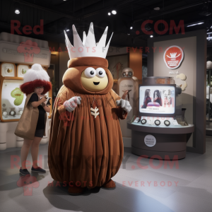 Brown Onion mascot costume character dressed with a Empire Waist Dress and Watches