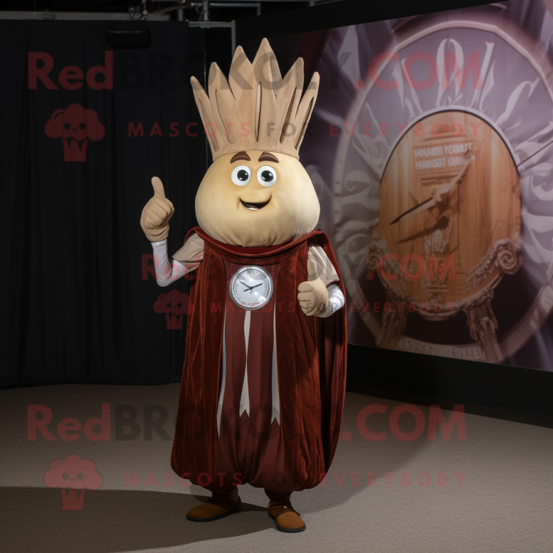 Brown Onion mascot costume character dressed with a Empire Waist Dress and Watches Brown Onion mascot costume character dressed with a Empire Waist Dress and Watches