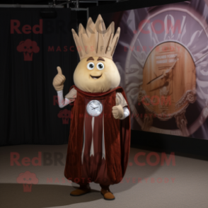 Brown Onion mascot costume character dressed with a Empire Waist Dress and Watches