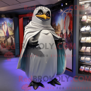 Sølvpingvinmaskotdraktfigur...